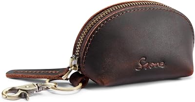 S-ZONE Small Leather Coin Purse for Women Cute Change Wallet Mini Coin Pouch Holder with Key Ring Swivel Clasp