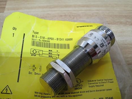 Turck BI5-G18-AP6X-B1341 40mm Inductive Proximity Sensor, 5mm Range, 10-30VDC, Ident No 4696300