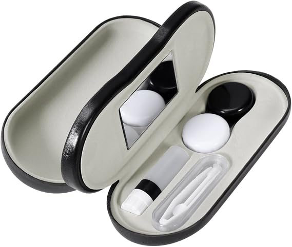 Healifty Contact Lens Case and Glasses Case, 2 in 1 Double Eyeglass Case, with Mirror Tweezers Remover, Contact Lens Storage Box for Travel...