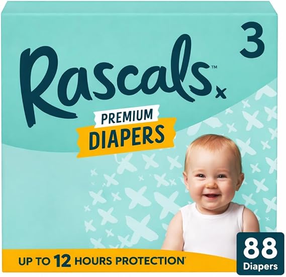 Rascals Premium Diapers, (Size 1 Count 108) (Size-3, 88, Count)
