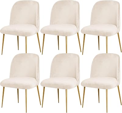 Velvet Curved Back Chair Covers Round Back Dining Room Chair Covers Slipcovers Set of 1246 Mid Century Modern Accent Dining Chair Cover Stretch Armless Chair Slipcover for Home Beige, 6PCS
