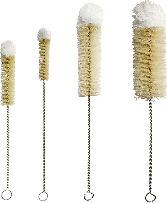 NewFerU Bottle Brushes Thin Long Handle X 4, Natural Boar Bristle Set