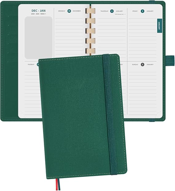 BEZEND Pocket Planner 2026 Weekly and Monthly (4.25" x 6.75") Equal Ruled Space Even Weekends (Jan-Dec 26) Work Home School Women, Card Slots & Refillable PU Leather Softcover - Evergreen