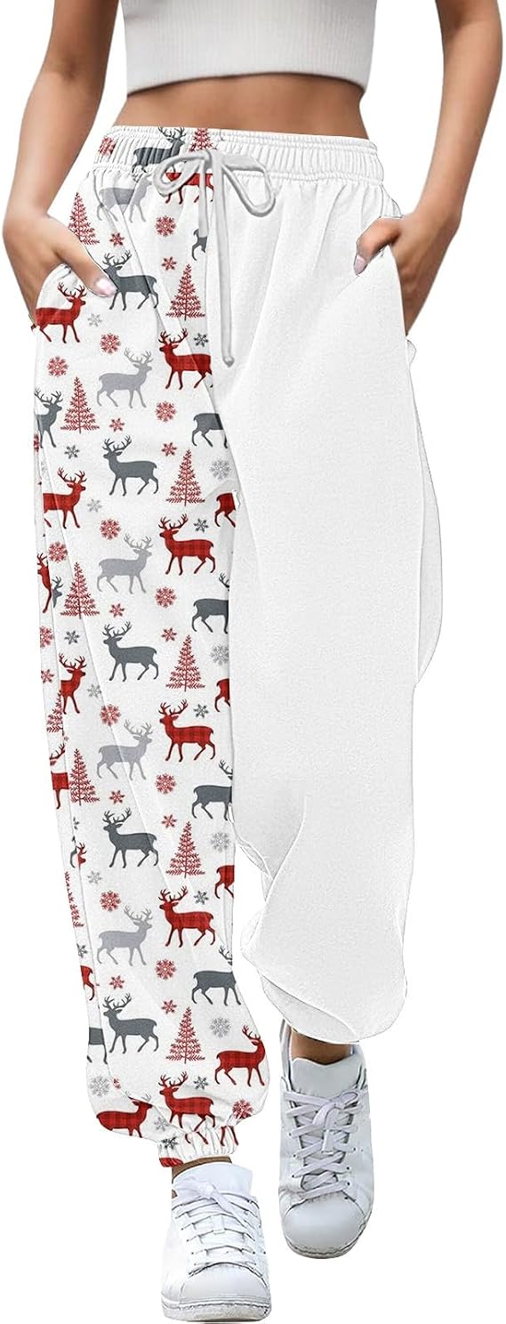 Nantdog Christmas Pajamas Pants for Women 2024 Christmas Sweatpants High Waist Drawstring Christmas y2