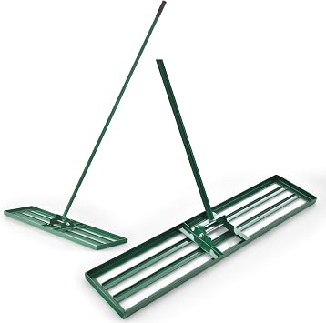 Lawn Leveling Rake, Heavy-Duty Ground Level Tool w/ 67 Long Non-Slip Handle for Soil Sand Spreading & Top Dressing, Lawn Care Leveler Rake for Yard Garden Golf Course Farm, Green 36" x 10"
