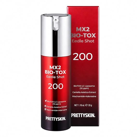 PRETTYSKIN MX2 BIO-TOX Facial Serum Eedle Shot 200 Nourishing Skin Revitalizing Solution Hydrolyzed Sponge 1.16 oz.(33g) (1.16, Eedle Shot)