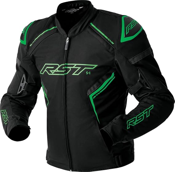 RST S1 D3O TEXTILE Motorcycle Jacket Reinforced Construction, CE Certified Armor, Road/Adventure Use (Black/Grey/Fluorescent Green, Medium)