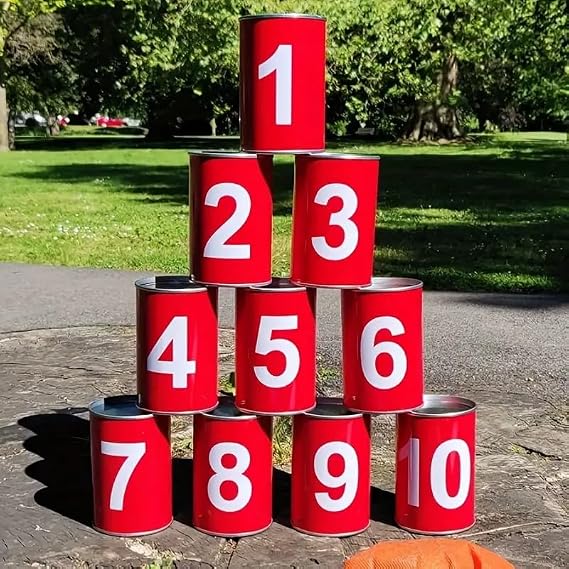 13 Carnival Can Games Bean Bag Toss Carnival Games, Including 10 Tin Cans and 3 Bean Bag Easter Outdoor, Suitable for Family Gatherings, Birthdays, Indoor and Outdoor Activities