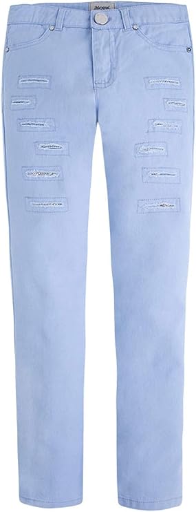 Tween Girls 8-18 Ivory Embellished-n-Distressed Stretch Jeans/Pants, Light Blue,14