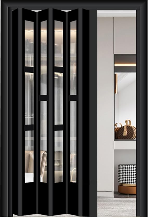 Room Divider Sliding Door Black, 3880in Folding Accordion Door Interior with Handles & Acrylic Glasses/ Multifold Interior Door for Kitchen Laundry Room Bathroom ( Color : WxH 6-25 , Size : 23x80in(5