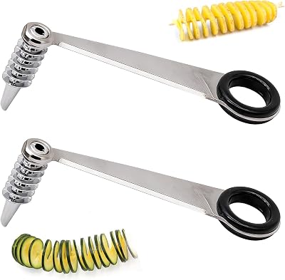 2 Pack Vegetable Spiralizer Potato Spiral Cutter, Stainless Steel Spiral Cutter for Potato Cucumber Carrot Onion and Vegetable, Practical Kitchen Gadgets