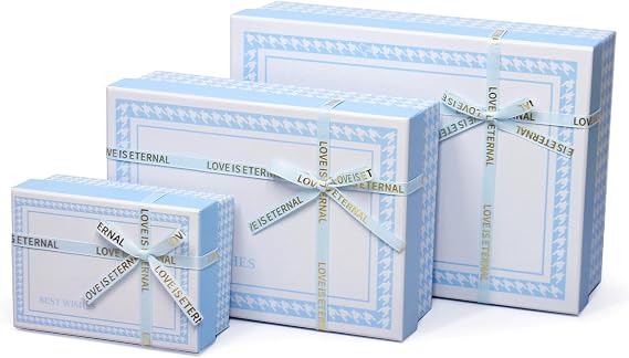 Giftilious Gift Boxes With Lids, Set of 3 Blue Gift Boxes For Presents, Elegant Present Boxes For Gifts, Assorted Gift Wrap Boxes