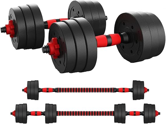 Adjustable Dumbbells Weight Set to 44Lbs, Free Weight Dumbbell with Connecting Rod Used As Barbell, for Men and Women Home Gym Work Out Training Fitness Equipment All-Purpose black