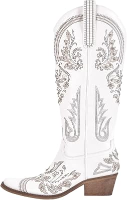 Cowboy Boots for Women - Wide Calf Knee High Western Cowgirl Boots, Classic Embroidered, Pointed Toe Chunky Heel Pull on Vintage Tall Boots