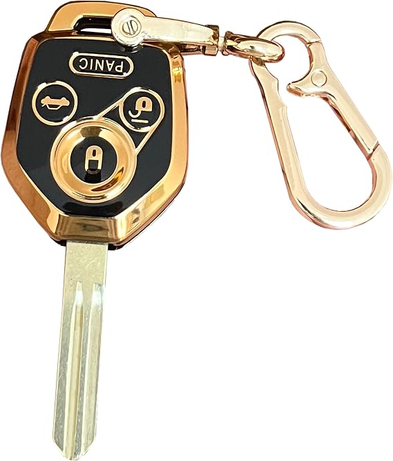 for Subaru Key Fob Cover Smart Key Shell with Gold Keychain Fit for Subaru Impreza Legacy Outback (Black)
