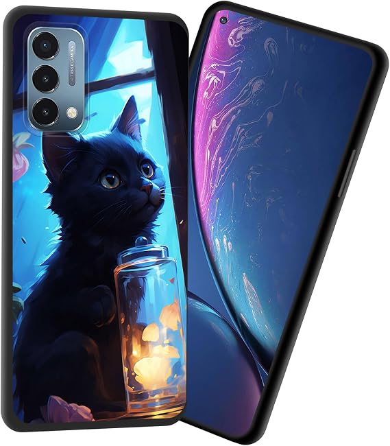 for OnePlus 9 Pro Case,Premium Soft Silicone Slim Rubber Full Body Drop Protection Shockproof Cover Phone Case for OnePlus 9 Pro,Black Cat Blue Sky