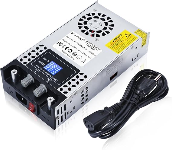 AC to DC Converter 48V DC Power Supply Adjustable 0-48V 0-12.5A SMPS Max 600W Switching Power Supply for Led Strip, Motor Pump, CCTV, 3D Printer, Lab Computer