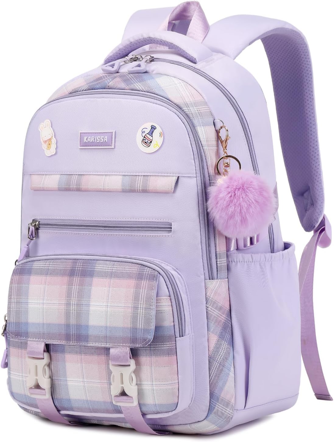 Girls Backpack for School, Kawaii Bookbag for Teen Multiple Pockets Kids Backpack for Primary Elementary Middle School, Age 6-14,Purple