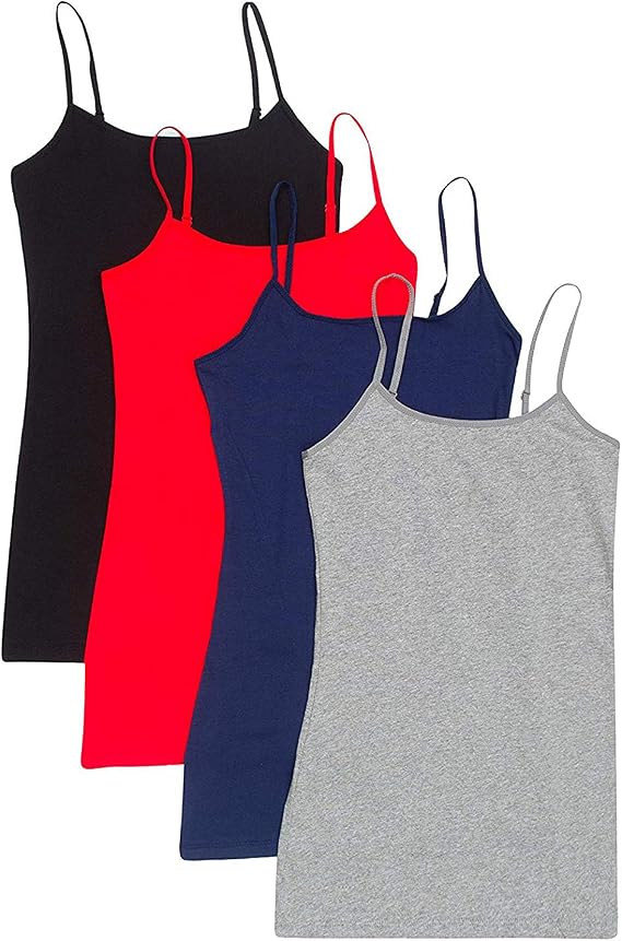 4 Pack Active Basic Women's Basic Tank Top (Medium, Black/H Gray/Navy/Red)