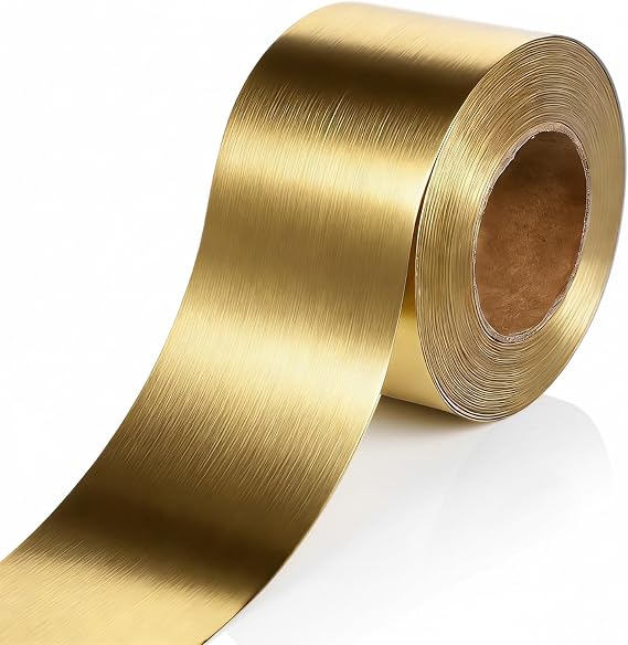 Brushed Gold Peel and Stick Wallpaper Border, 1.97 Inch X 39 Ft Self-Adhesive Mirror Frame Sticker PVC Contact Paper Waterproof Wall Border for Bathroom, Kitchen, Bathroom, Fireplace, Furniture