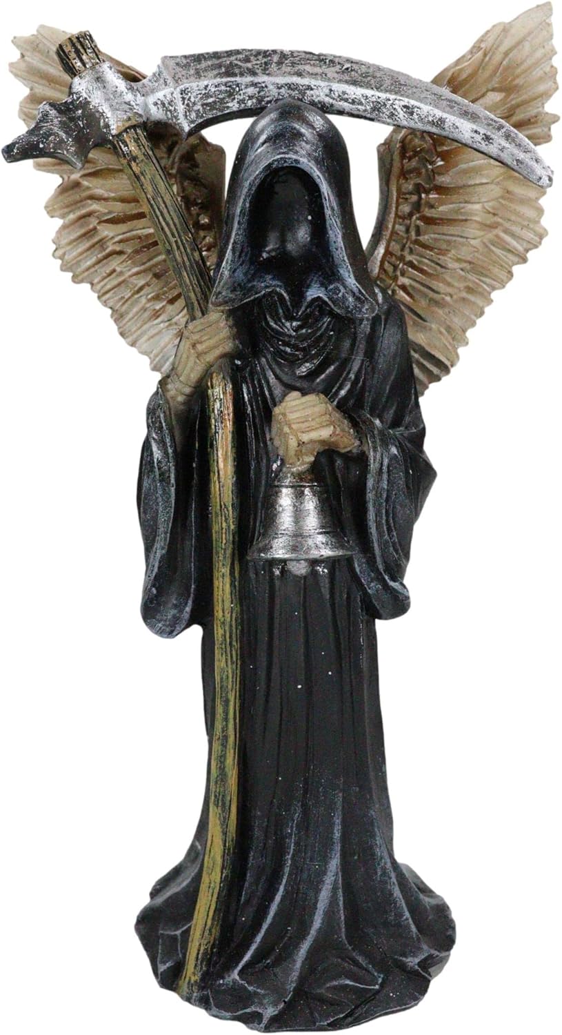 Ebros Gift Winged Death Angel Grim Reaper with Scythe and Silver Graveyard Toll Bell Figurine 9.5 Tall Ruler of The Underworld Reaper of Souls Ossuary Macabre