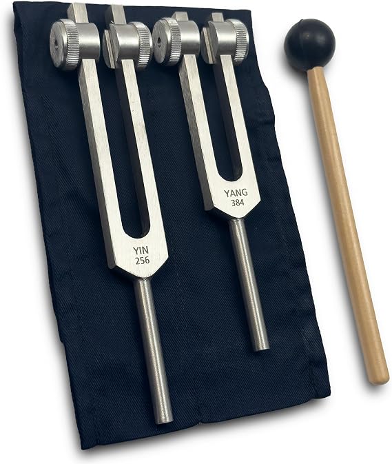 Perfect Fifth C256 & G384 Hz Weighted Tuning Forks, Ying & Yang, Silver | Sound Therapy, Frequencies based on Pythagorean Mathematics, Biofield Harmonization, Chakra Healing & Meditation