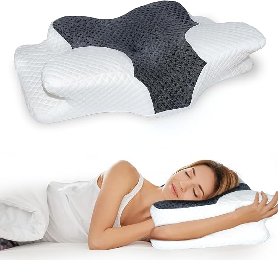 Cervical Pillow for Neck Pain Relief, Hollow Design Memory Foam Bed Pillow for Side & Back Sleepers, Ergonomic Contour Orthopedic Bed Pillow with Adjustable Support