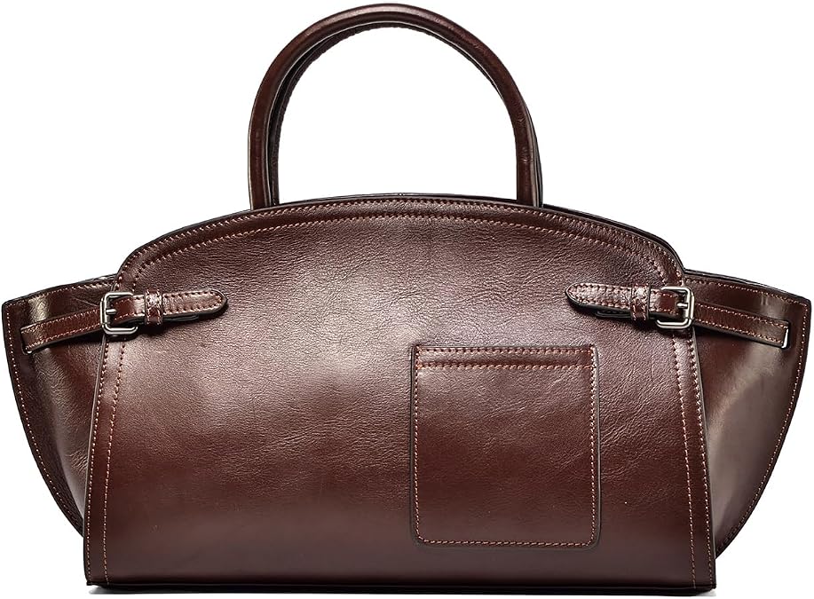Genuine Leather Handbag for Women, Classic Top-Handle Leather Purse Vintage Shoulder Bag Casual Daypack (Brown)