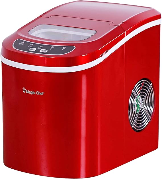 Magic Chef Countertop Ice Maker - Mini Portable Ice Machine - Home Bar Ice Cube Freezer, Makes up to 27 Pounds Per Day, Red (Stainless Steel)