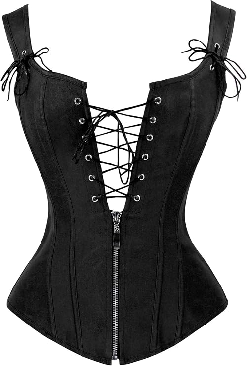 Charmian Women's Renaissance Lace Up Boned Bustier Corset with Garters | Vintage Style, Plastic boned, Front Zipper Closure, Lace-up Back