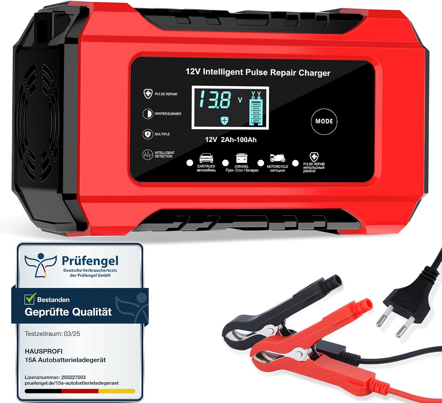 Car Battery Charger 12V 6A HOUSEPROFI Car Battery Charger with Repair Function & Winter Mode Trickle Charger for Car Motorcycle AGM Gel Battery