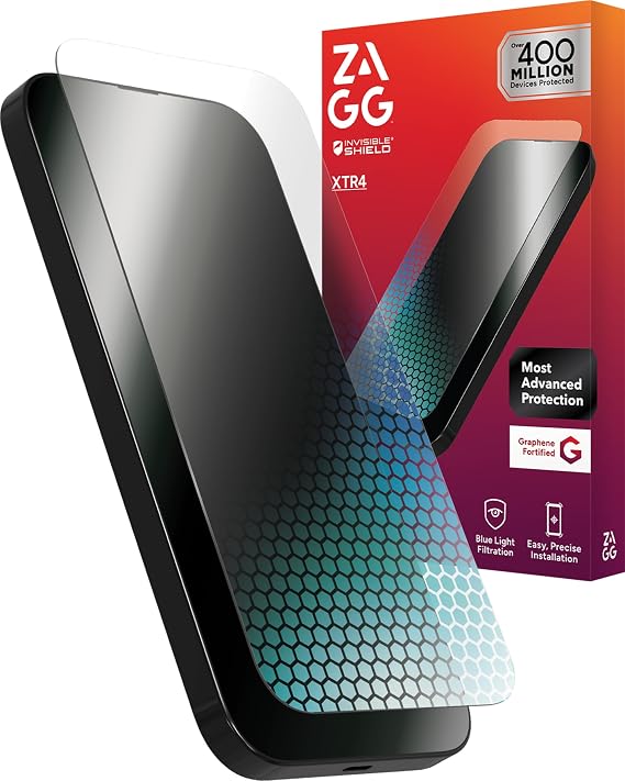 ZAGG XTR4 Screen Protector for iPhone 16e/ 14/13/ 13 Pro - 11x Stronger Tempered Glass, Blue Light Filtration, Anti-Reflective Technology, Graphene Reinforced, InvisibleShield, Easy Installation