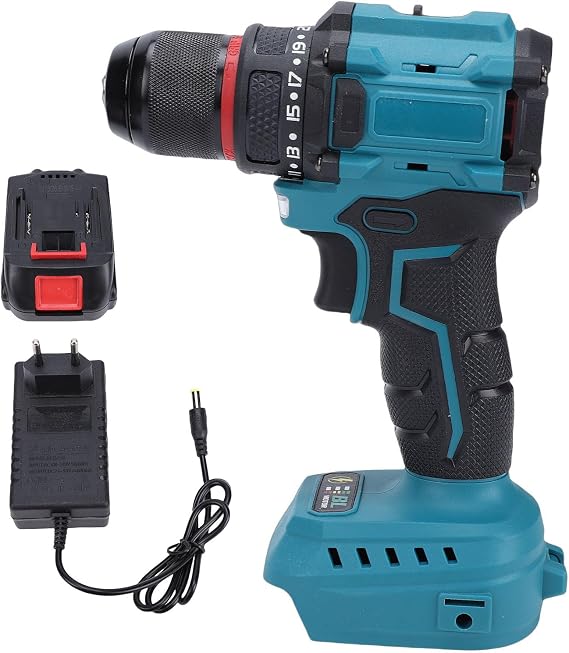 Cordless Electric Power Drill 2 Speed Brushless Li Ion Drill Driver Set 55N Torsion 26 Settings with Battery Charger 3/8in Keyless Chuck LED Light US Plug