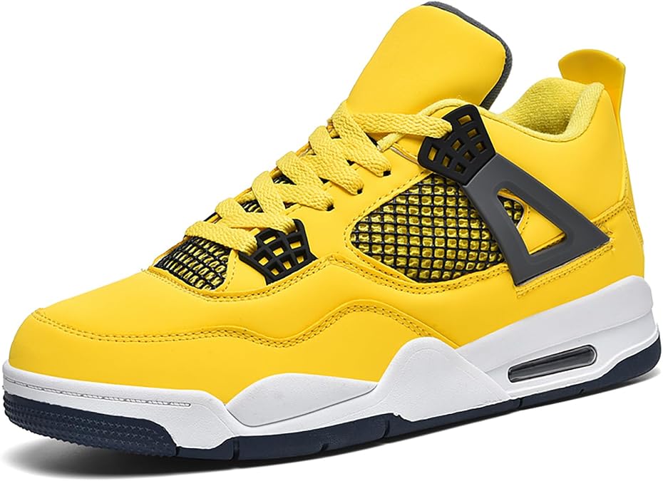 Men's Womens Air 4 Retro Classic Skate Shoes Trainers Fitness Basketball Shoes Casual Sneakers Work Running Walking Zapatos AY004 Yellow UK 7