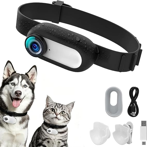 HD 1080P Cat Camera Collar with Video Record Wireless Mini Sport cam,Small Action Cameras,Body Camera for Pet Supplies/Stuff,Outdoor/Inoor Birthday Gift No WiFi