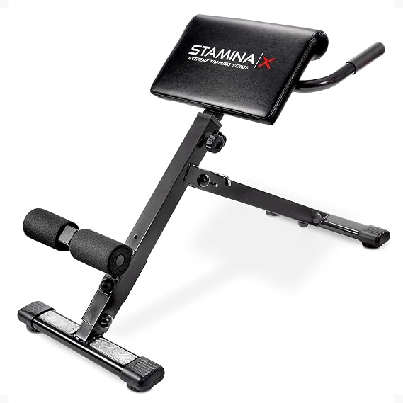 Stamina X Adjustable Ab, Back, and Core Strength Exercise, Sit-Up Fitness Hyperextension Weight Bench for At-Home Workouts