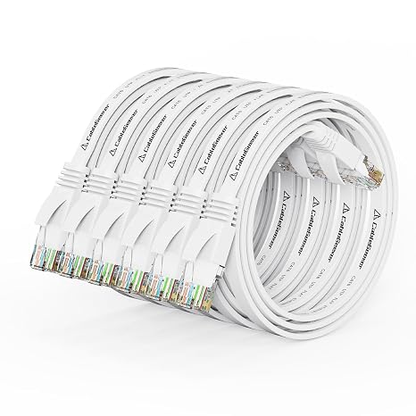 CableGeeker Cat 6 Flat Ethernet Cable 1.5ft 6Pack, 10Gbps, White | OFC Bare Copper 30AWG UTP Patch Cable, 550MHz, RJ45 Gold-Plated, Snag-Less Boots, Ideal for Gaming, Streaming, Router