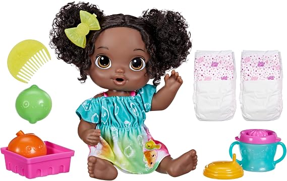 Baby Alive Fruity Sips Doll, Lime, Pretend Juicer Baby Doll Set, Kids 3 and Up, Black Hair