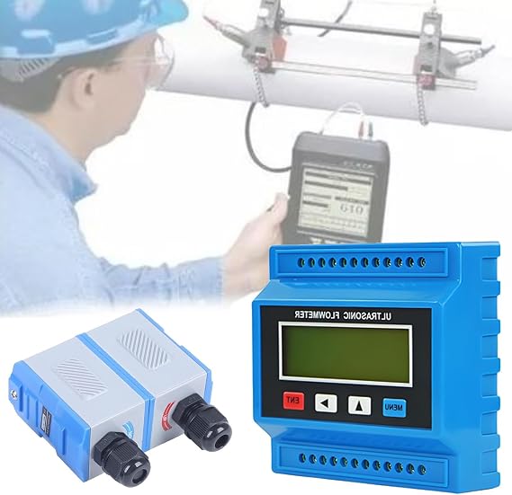 Portable Clamp on Flowmeter for Pipe DN15 to 6000mm, Wall Mounted Ultrasonic Flow Meter with -30~90 C Temperature Small Transducer DN700
