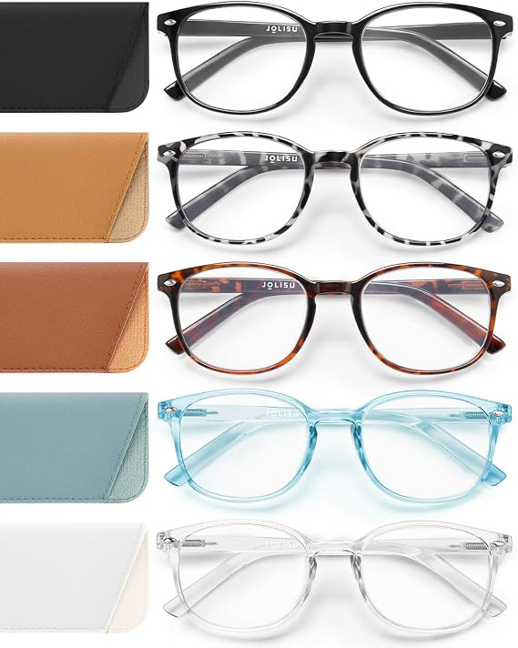 JOLISU 5 Pack Reading Glasses For Women, Blue Light Blocking Computer Reader Spring Hinge Eyeglasses