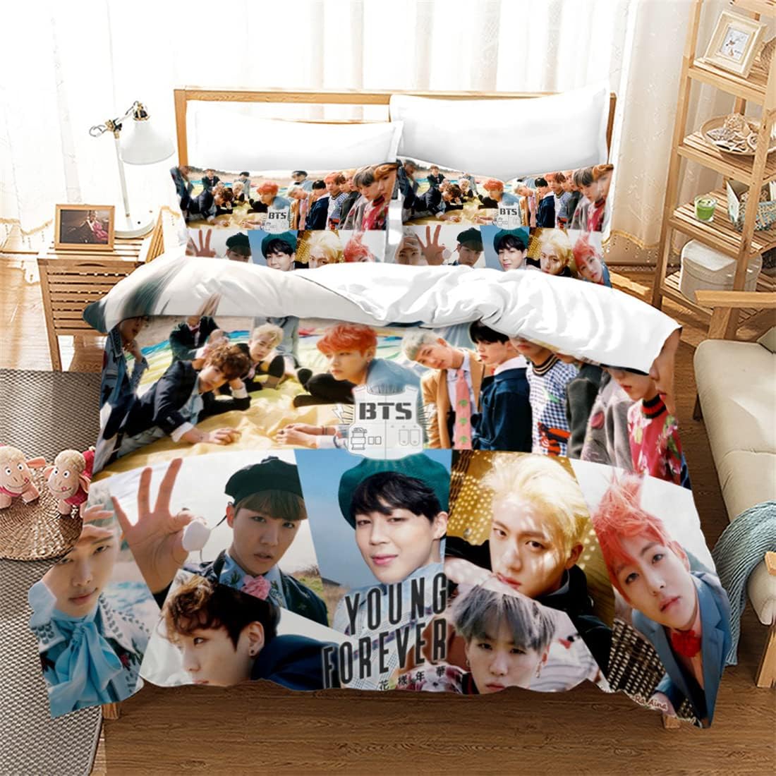 Kpop BTS Bedding Set Galaxy Jimin SUGA V Rap J-Hope Jungkook Duvet Cover Set for Teens Girls Purple King Size 1 Duvet Cover 2 Pillowcases,c-3038,Twin:68"x86"172218cm