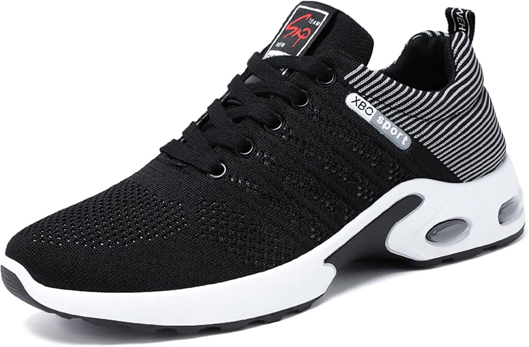 Running Shoes for Men,Wide Walking Shoes for Men Lightweight Trail Running Shoes Orthopedic Cushioned Athletic Sneakers with Arch Support Anti-Slip Black White