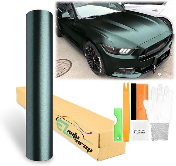 36"x60" (3FTx5FT) Dark Green Matte Metallic Satin Pearl Vinyl Wrap Sticker Sheet Film Car Auto Vehicle DIY Decal Bubble Free Air Release Self Adhesive Peel and Stick Free Tool Kit