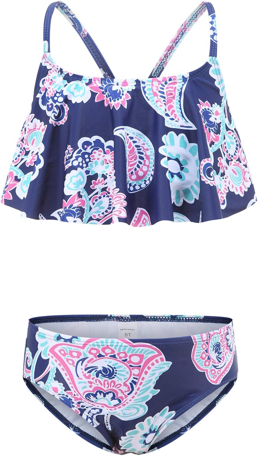 Girls Two Piece Bikini Swimsuits Hawaiian Floral Bathing Suit for Kids Summer Beach Swimwear Set 3-16 Years
