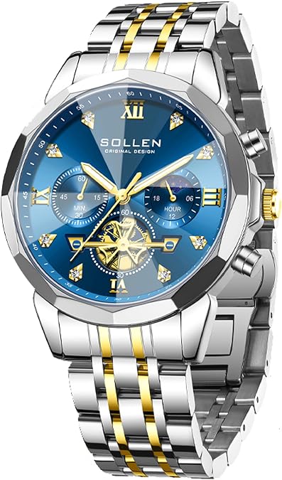 Men's Chronograph Moon Phase Watch with 3 Subdials