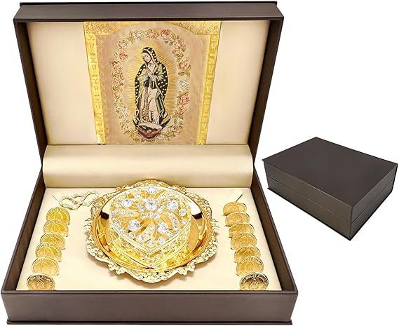 ESNOY Arras de Boda Catolica Virgen de Guadalupe Gifts, Arras para Boda Catolica, Arras de Matrimonio, Arras for Catholic Wedding Coins, Classic Silver Ceremony Arras Set, Decoracion de Bodas