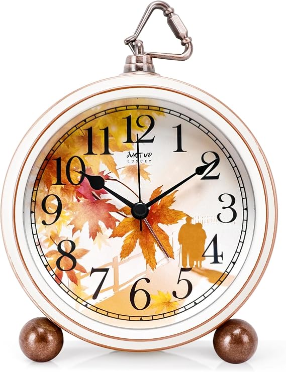 Retro Desk Clock, 5 Inches Romantic Maple Vintage Alarm Clock, Silent Non Ticking Small Clock Battery Powered, Loud Alarm Clock for Heavy Sleepers, Decor Table Clocks Gift for Mother's Day (Love)