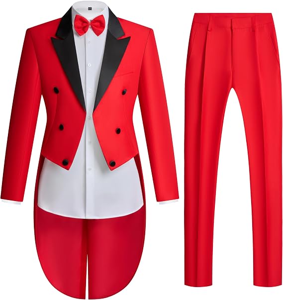 Mens Tailcoat Suit Jacket Tuxedo Double Breast Swallow Tail Coat Pants Bow Tie