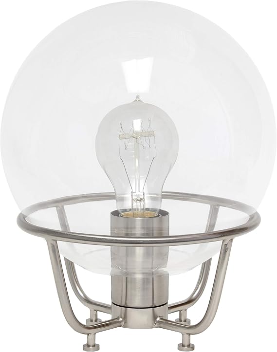 Elegant Designs LT1062-BSN Vintage Industrial Glass Crystal Ball Metal Table Lamp, Brushed Nickel