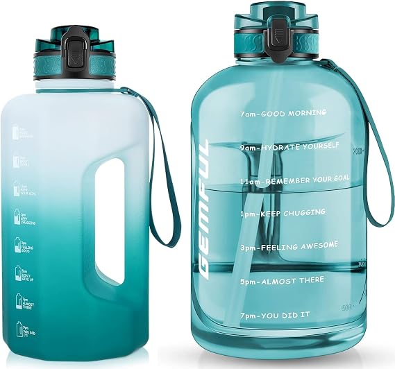 GEMFUL Big Gym Water Bottle with Strap Half Gallon Motivational Jug for Workout Outdoor BPA-Free Leakproof Sports Bottle 74oz and 101oz